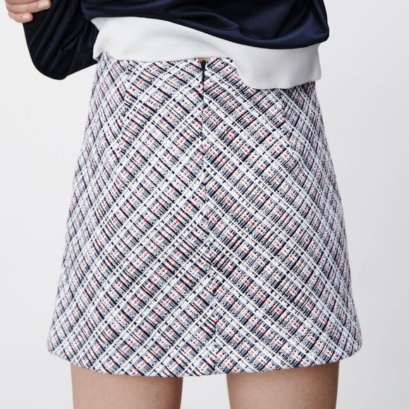 NEW Zara Tweed Textured Weave Nautical Anchor Button High Waist Mini Skirt S - Picture 6 of 10